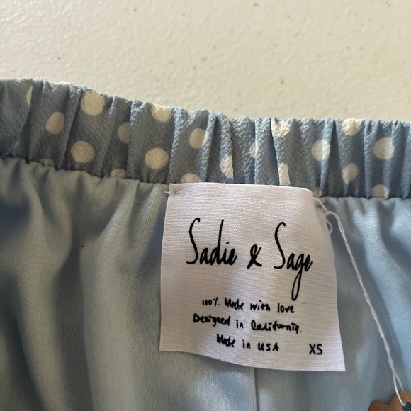 sadie sage Shorts Size XS Made In USA Powder Blue Polka Dots Pom Poms Boho - Picture 2 of 6